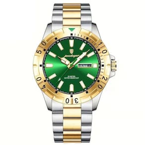 Relógio Masculino Impermeável Pulseira De Aço Inoxidável Movimento Quartzo Estilo Casual Verde Dourado