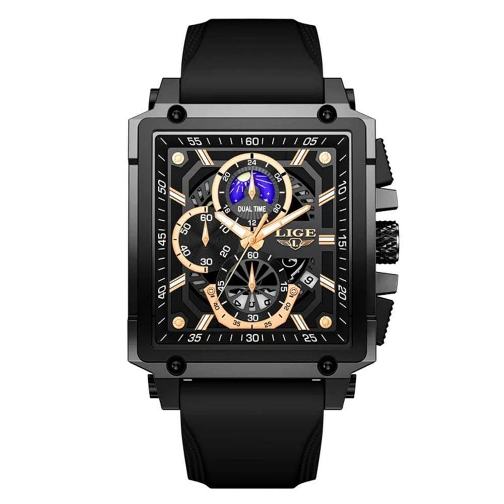 Relógio Quartzo Com Cronógrafo Esportivo Masculino Design Tonneau Impermeável 3atm Preto
