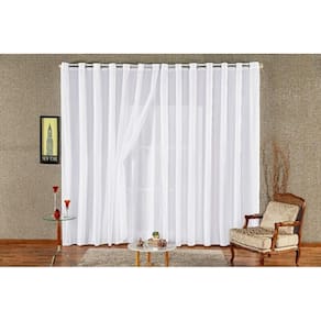 Cortina Sala Voal Liso Com Forro Em Tecido Branco 4,00X2,80