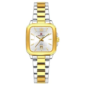 Relógio De Quartzo Feminino Casual Mostrador Quadrado Pulseira Em Aço Inoxidável Impermeavel Dourado Prata