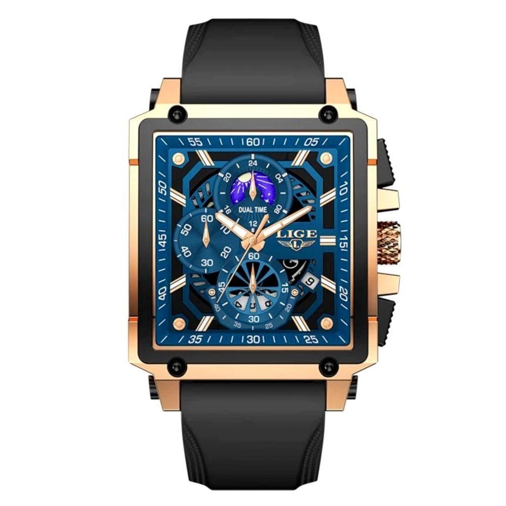 Relógio Quartzo Com Cronógrafo Esportivo Masculino Design Tonneau Impermeável 3atm Azul