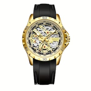 Relógio De Pulso Clássico Para Homens Design Criativo Esportivo á Prova D`água Preto Dourado