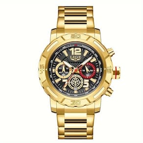 Relógio De Quartzo Masculino Em Aço Inoxidavel Design Esportivo á Prova D´agua Dourado Preto