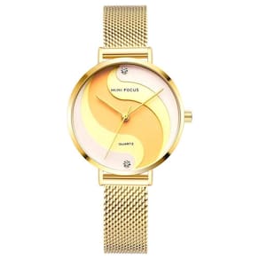 Relógio De Quartzo Feminino Display Analógico De Malha Em Aço Inoxidavel Impermeavel Dourado