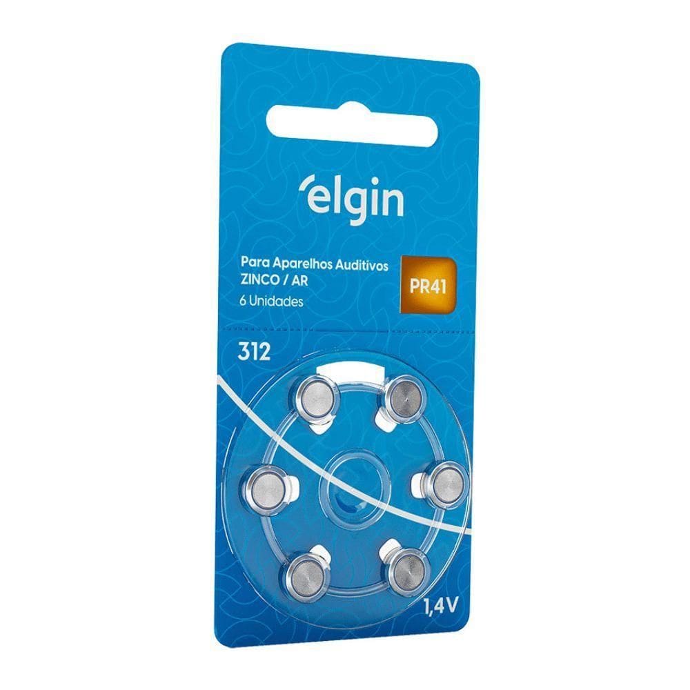 Pilha Auditiva Elgin Tamanho 312 Pr41 1,4v Com 6 Unidades