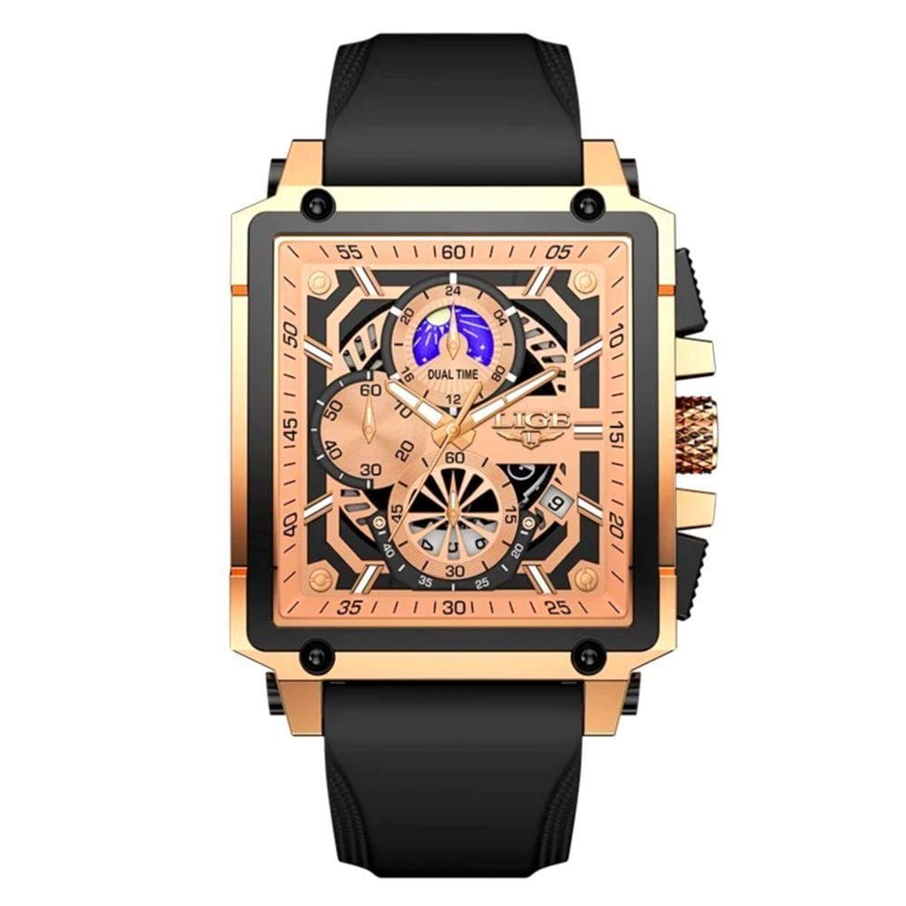 Relógio Quartzo Com Cronógrafo Esportivo Masculino Design Tonneau Impermeável 3atm Rose