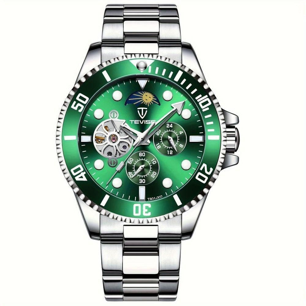 Relógio De Luxo , Automático Mecânico, 5 Pontos, Cronógrafo De 24h, Aço Inoxidável Verde