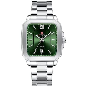 Relógio De Quartzo Masculino Casual Mostrador Quadrado Em Aço Inoxidável Impermavel Verde