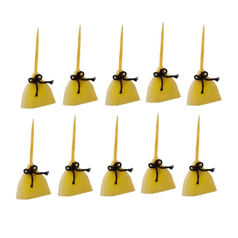 Picks Decorativos Mini Vassoura Tule Amarelo - 10 Unidades