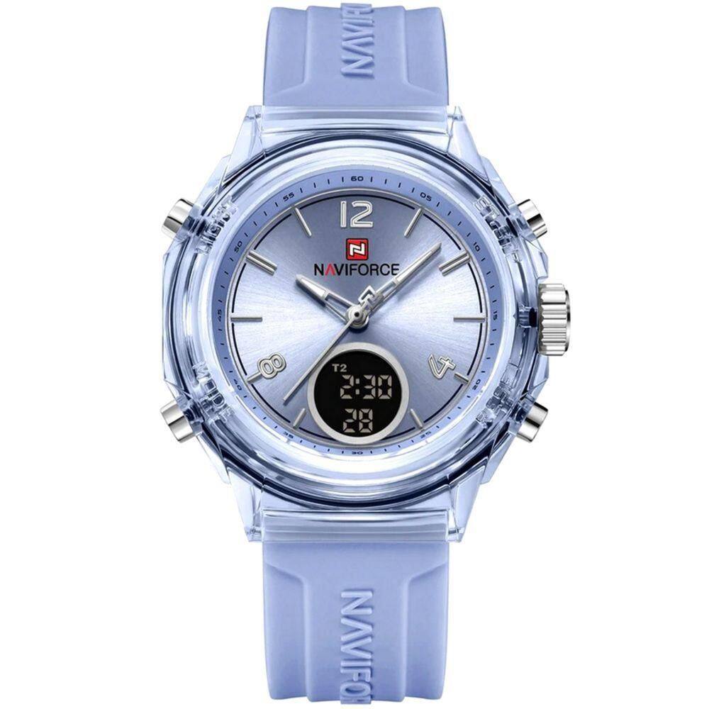 Relógio Feminino Display Duplo Design Fashion Retro De Quartzo Mostrador Redondo Luminoso Azul Claro