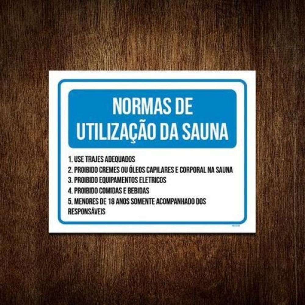 Placa Sinalização - Normas De Utilização Da Sauna 27X35
