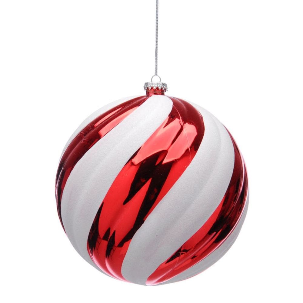 Bola de Natal Decorada Vermelha e Branca Espiral - 20cm