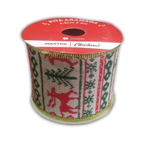 Fita Aramada de Natal Juta com Glitter - 6,3cm x 3m
