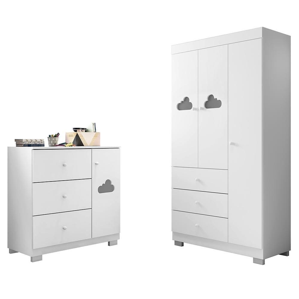 Jogo de Quarto Infantil Ane com Guarda Roupa 3 Portas e Cômoda - Phoenix Baby