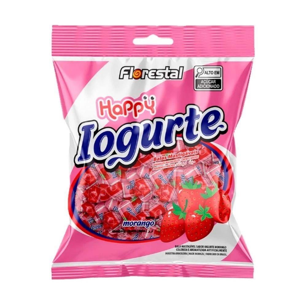 Bala Mastigável Happy Iogurte Morango - 500g