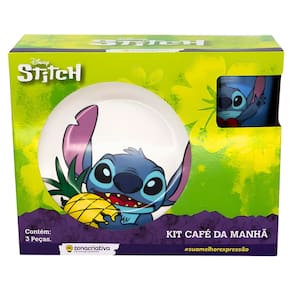 Kit Café Da Manhã Caneca Bowl Cerâmica Stitch Zona Criativa