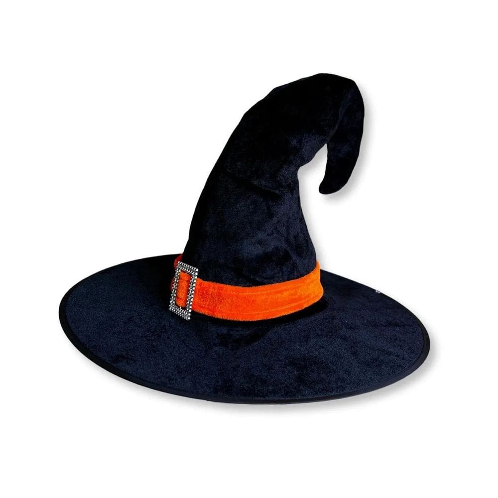 Chapéu de Bruxa Veludo Ponta Virada - Laranja - Halloween