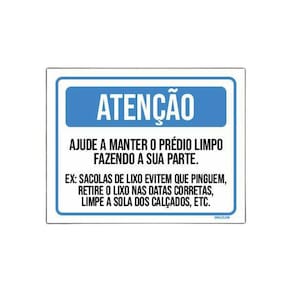 Placa Atenção Ajude Manter Prédio Limpo 36X46
