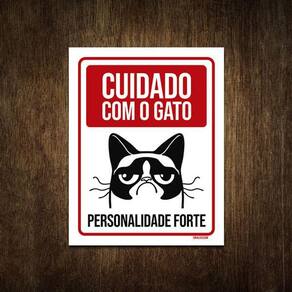 Placa Decorativa - Cuidado Gato Personalidade Forte 27X35
