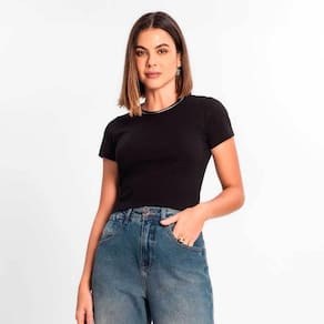 Blusa Feminina Manga Curta Ribana Básica