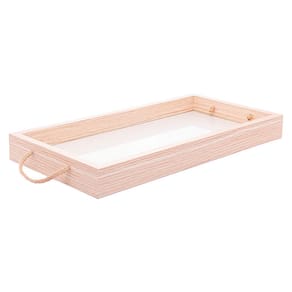 Bandeja Retangular de Mdf com Fundo Tipo Palha Natural e Alça 41,5x20x4cm 5670 - Lyor