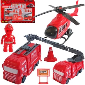 Carrinho Caminhões Fricção Brinquedo Bombeiro Kit 13 Itens