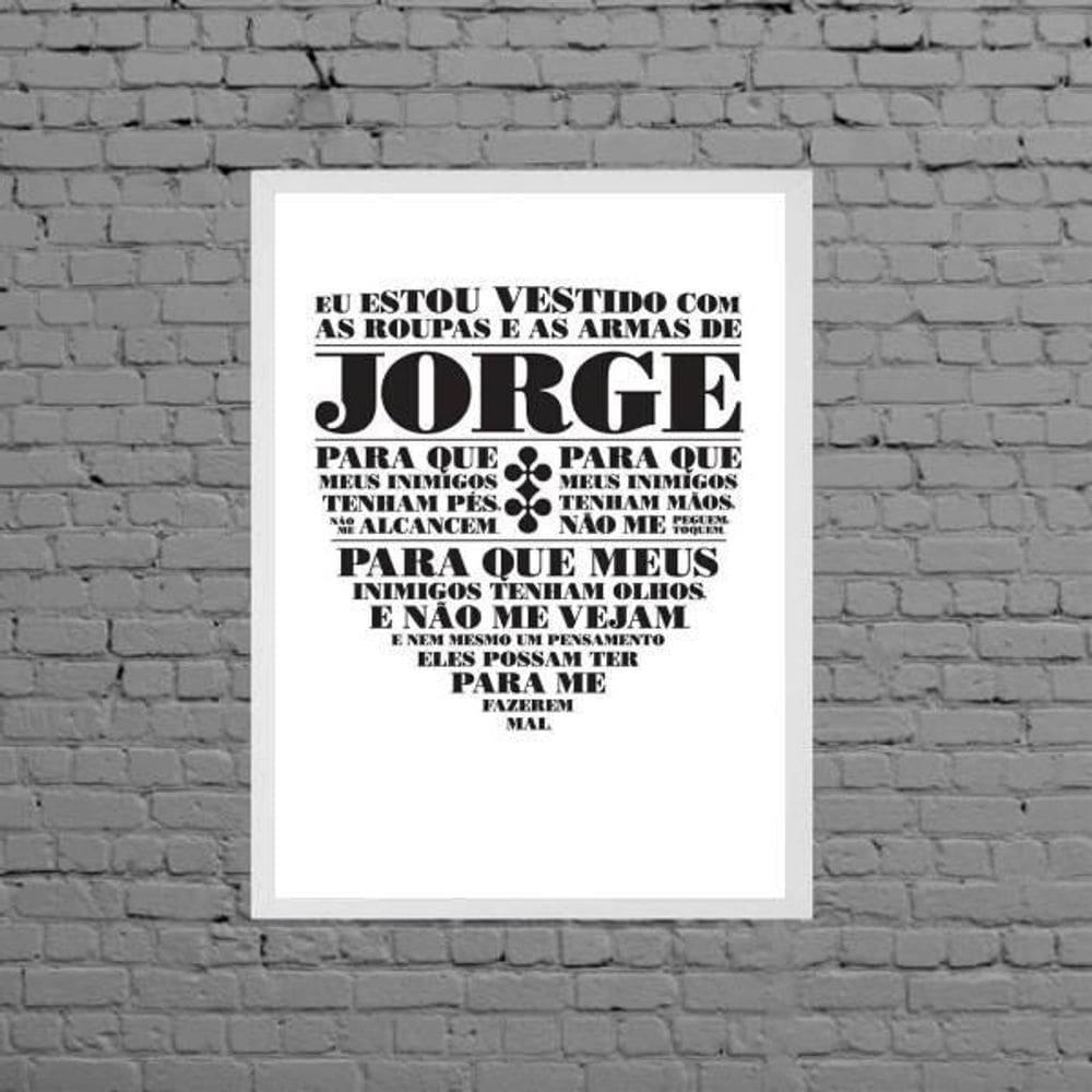 Quadro Oração De São Jorge 45X34Cm Com Vidro Moldura Branca