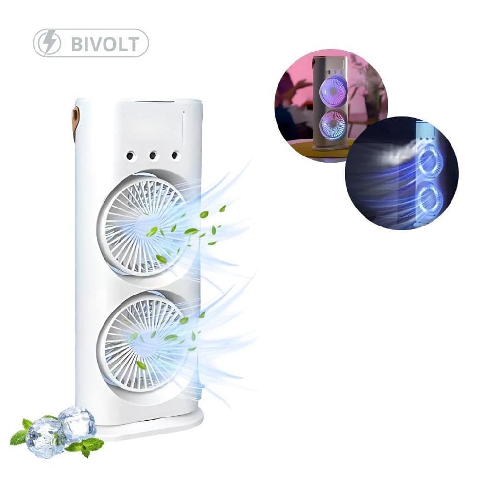 Mini Ventilador Duplo Giratório Com Rgb E