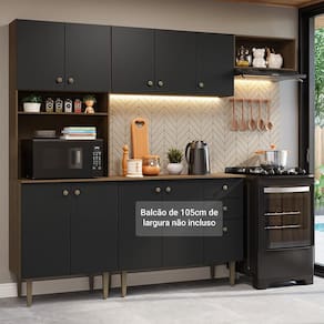 Armário de Cozinha Compacta 235cm Rustic/Preto Gourmet Madesa XC03