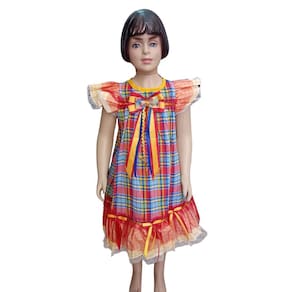 Vestido de Festa Junina Infantil Xadrez com Gravatinha