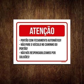 Kit 5 Placas Sinalização - Atenção Portão Fechamento Auto