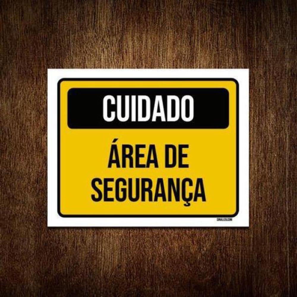 Kit 5 Placas Sinalização Cuidado Área De Segurança