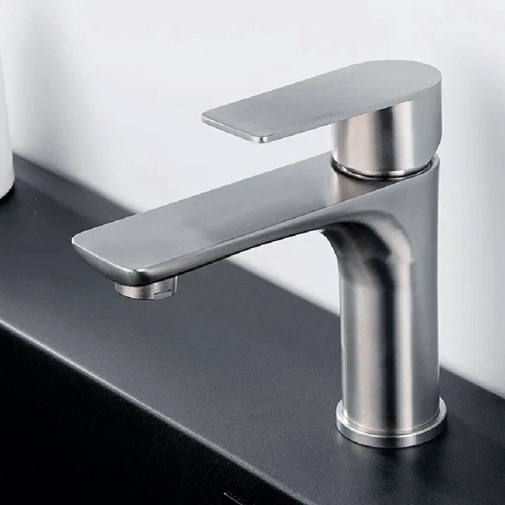 Torneira Luxo Inox Lavatório Bancada Baixa Monocomando Escovada Inox Cromada Escovado