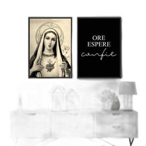 Kit 2 Quadros Sagrado Coração De Maria 24X18Cm - Preta