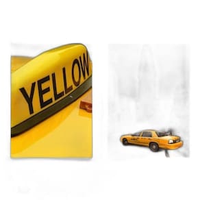 Kit 2 Quadros Fotografias Taxi Amarelo 45X34 C/Vidro Branca