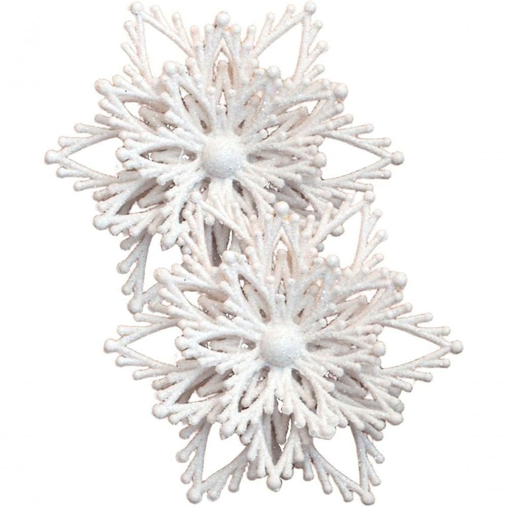 Kit 4 Flores Natal Com Glitter Branco Enfeite Natalino 10cm