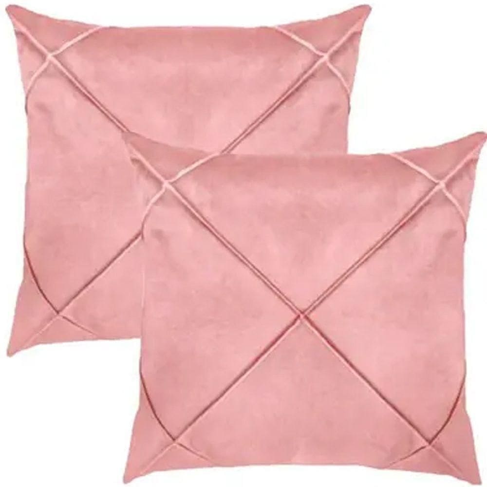 Kit 2 Capa De Almofada Suede Aveludada Drapeada 45x45cm Rosê