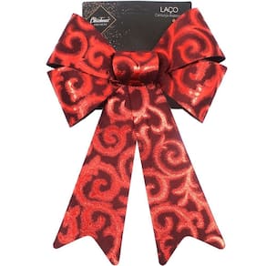 Kit 4 Laço Vermelho Em Camurça Brilhante Enfeite Natal 32cm