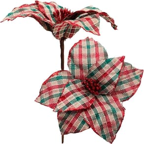 Kit 6 Flores Artificiais Xadrez Artesanal Gliter Natal 30cm