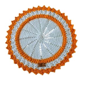 Kit Com 6 Sousplat Em Crochê Artesanal 34Cm Branco E Laranja