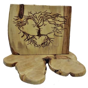 Quadrinho Rústico de Mesa Pirografado Casal Árvore
