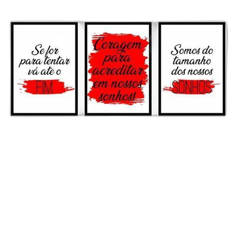Quadros Coragem Acreditar Sonhos Moldura Preta 24X18Cm 3Un