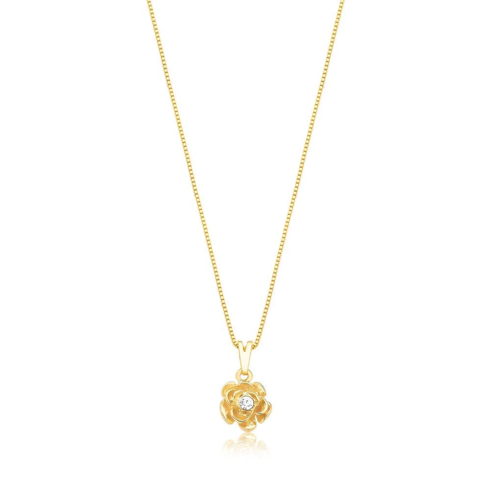 Colar Flor com Cristal Revestido em Ouro