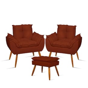 Kit 02 Poltronas Decorativas + 01 Puff Para Apoio Dos Pés Cor:terracota Terracota