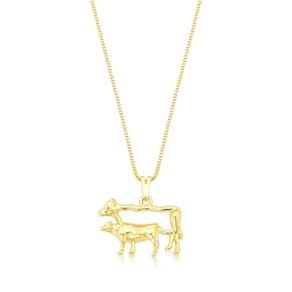 Colar Vaca Com Bezerro Em Corrente Veneziana Revestido Em Ouro