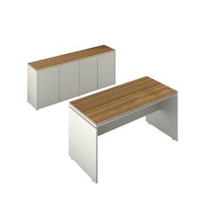 Conjunto De Escritório Office 2 Peças Mesa E Balcão Buffet Oslo Fendi E Freijó