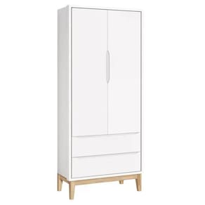 Guarda Roupa Infantil Classic 2 Portas Branco Fosco Com Pés Madeira Natural Reller Móveis Branco Fosco