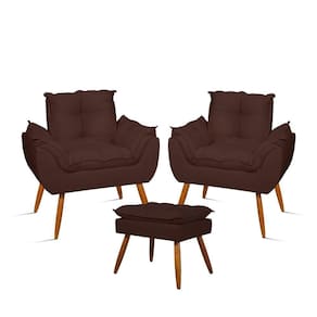 Kit 2 Poltronas Luxo + 01 Puff Para Recepção Sala Quarto Marrom