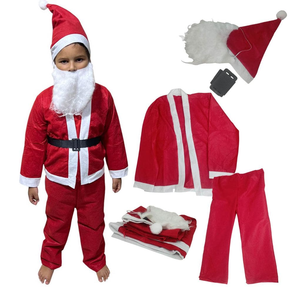 Roupa Papai Noel Infantil Natal Fantasia Criança Completa Premium Natalina Gorro Barba Festa Evento Comemoraçao Fim de Ano Merry Christimas Advento