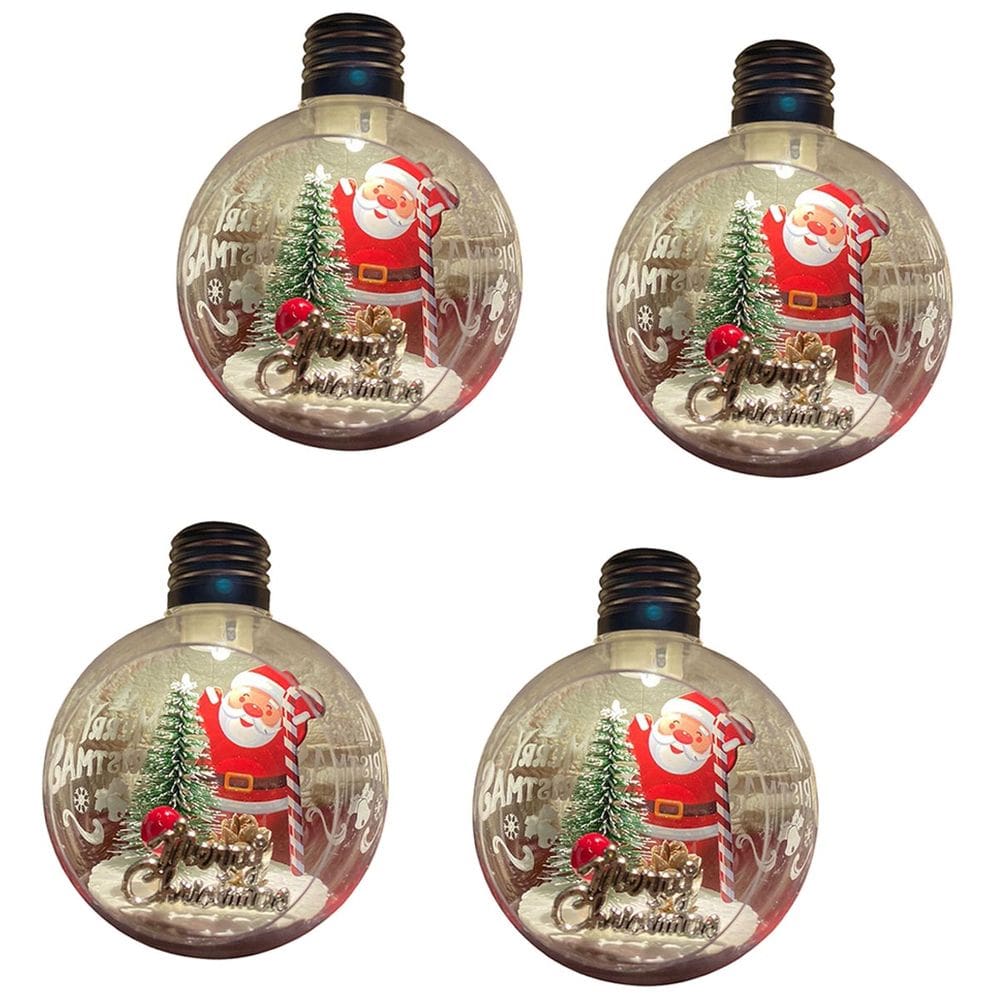 Bola Enfeite Arvore Natal Natalino Led Papai Noel Kit 4 Unidades Decoraçao Iluminaçao Suave Fim de Ano Festa Evento Comemoraçao Celebraçao Reuniao
